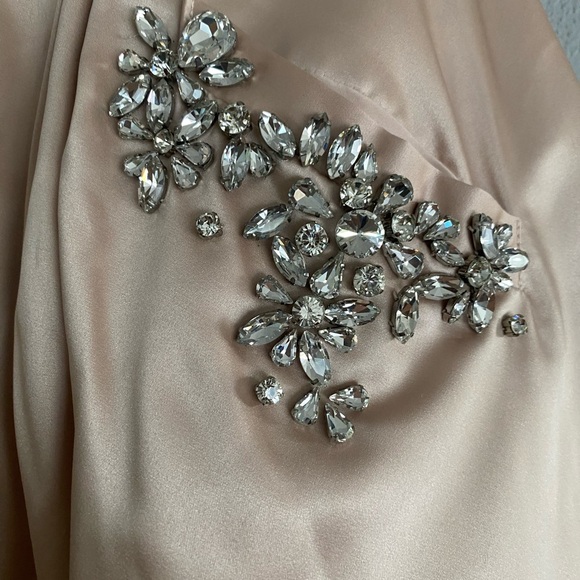 Sherri Hill Dress Size 14 Satin Strapless Mini A-Line Beige Champagne Formal - Picture 4 of 9